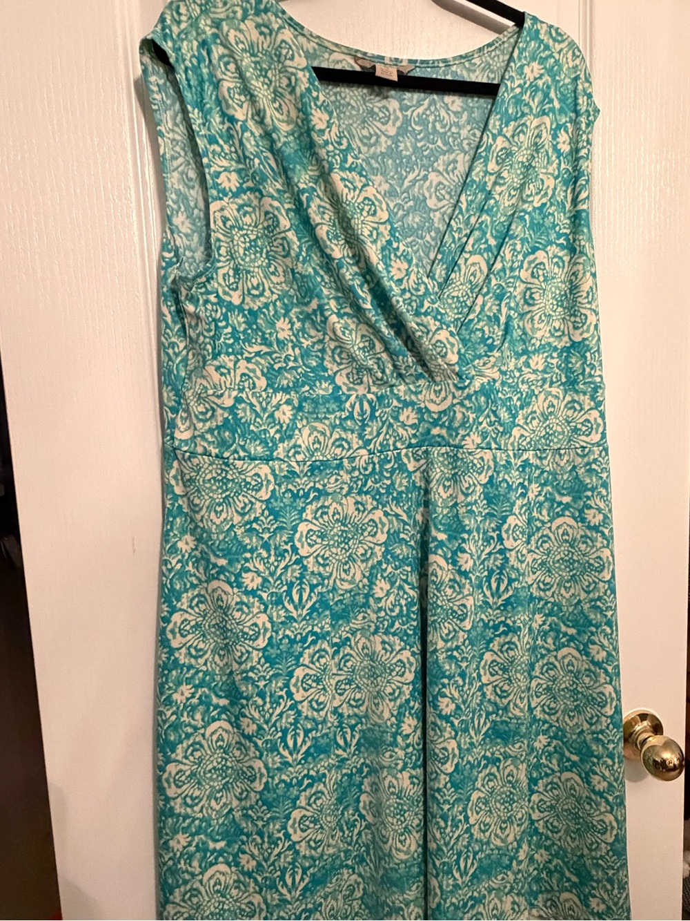 jonathan martin Teal and Cream Floral Dress with Cross Over Bodice